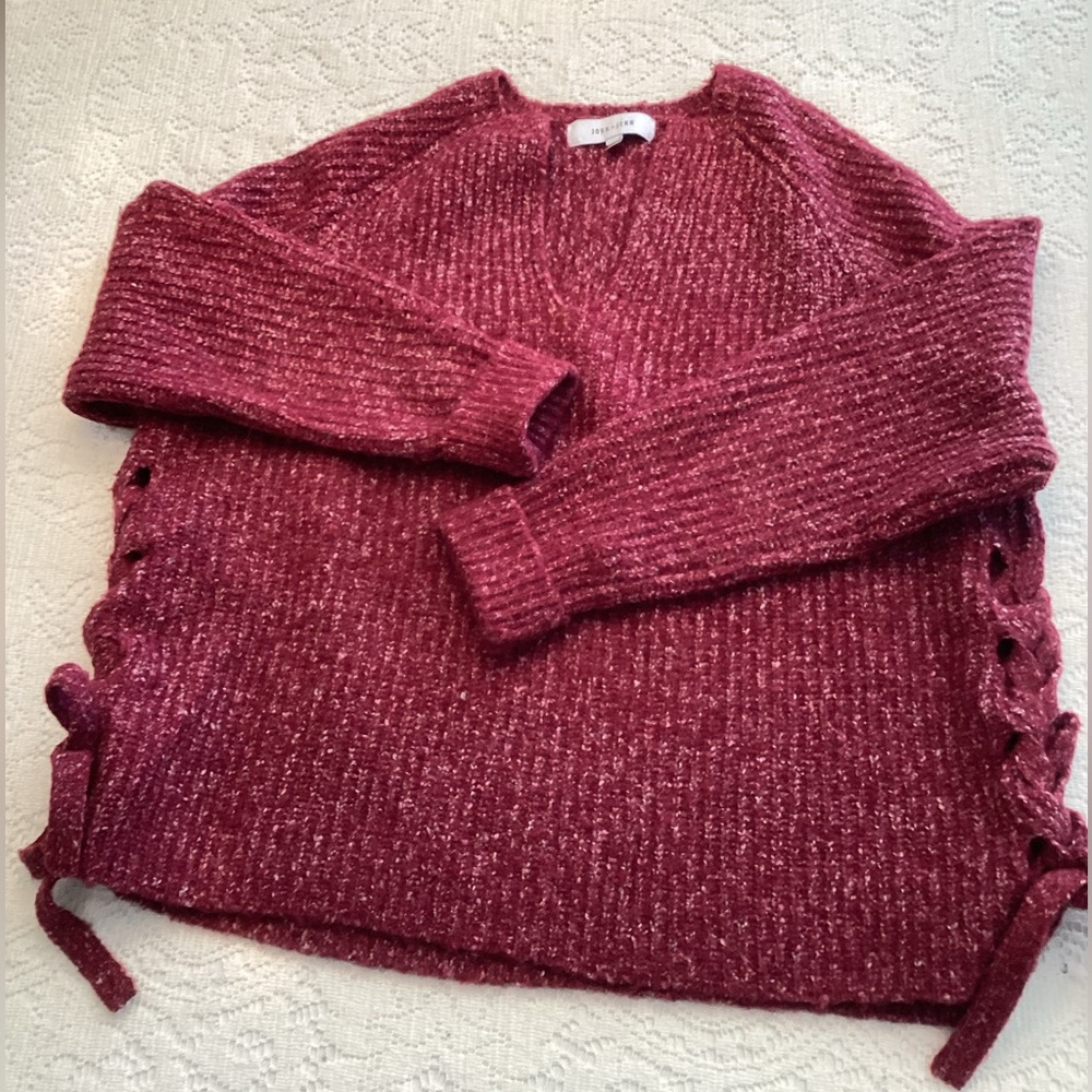 John + Jenn Heather Wine Sweater with Lacings